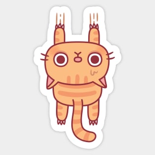 Funny Tabby Cat Using Claws To Hang On Sticker